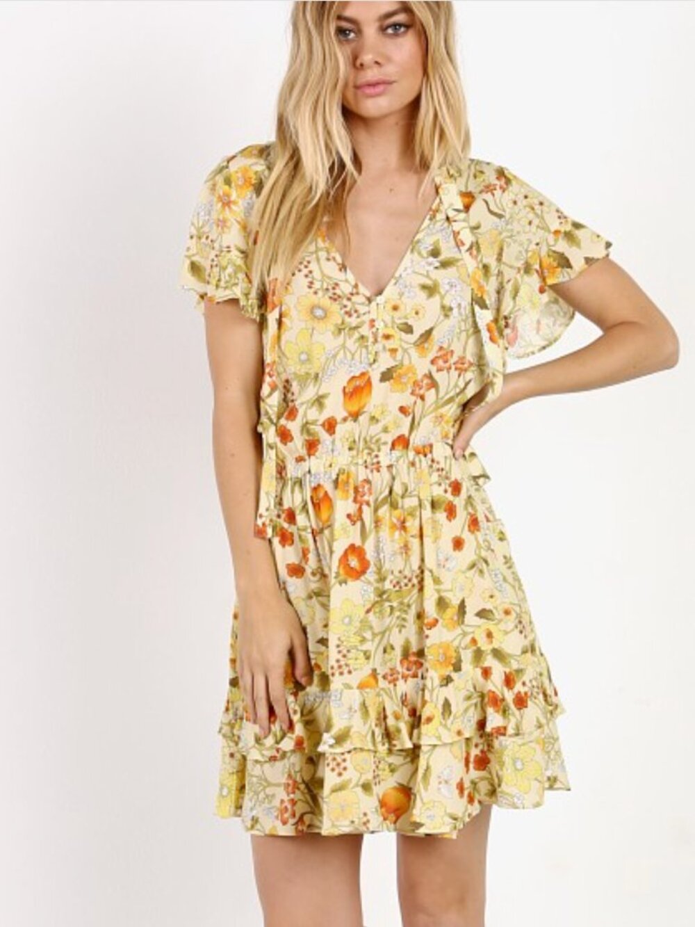 Spell & The Gypsy Sayulita Frill Mini Dress Sunflower Small Floral Boho